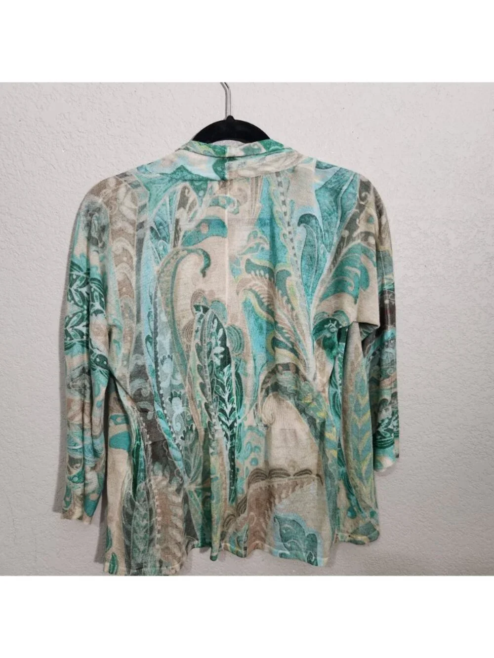 Chicos Cardigan Womens Size 0 Small Abstract Paisley Beige Green
